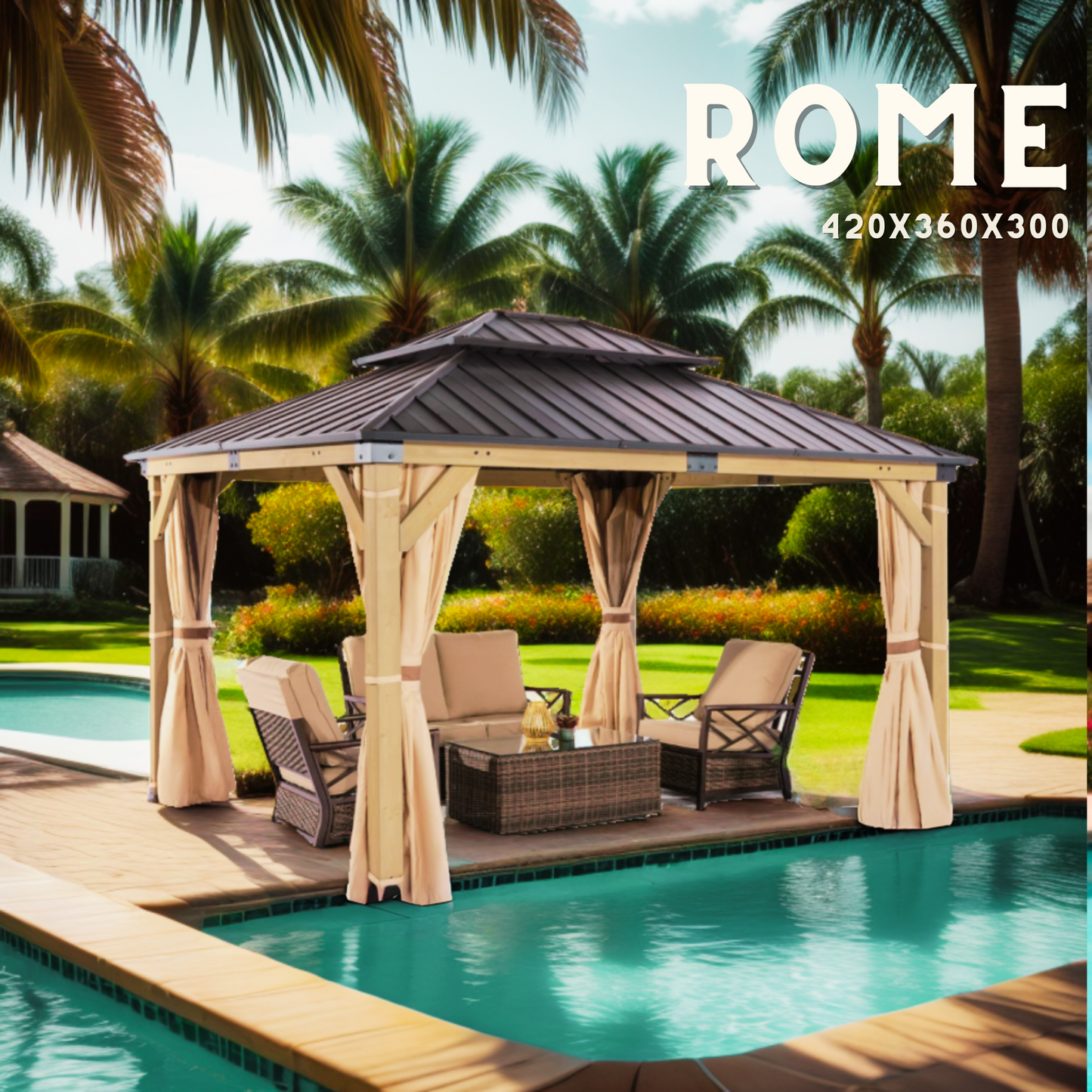x....GAZEBO EXTERIEUR EN CEDRE option BALI tropique ou ROME  urbain