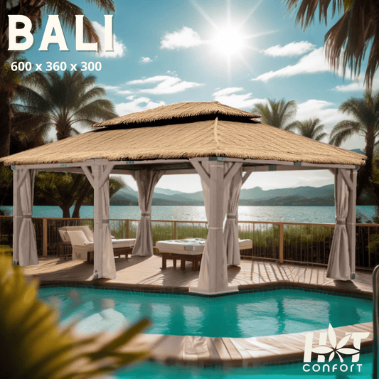 x....GAZEBO EXTERIEUR EN CEDRE option BALI tropique ou ROME urbain - HT CONFORT